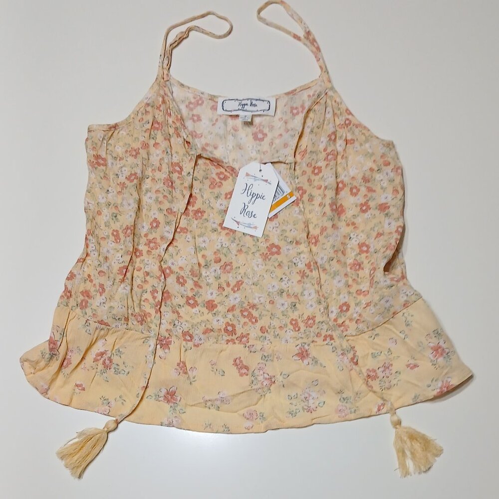 Women's Juniors' Hippie Rose Pale Yellow Combo Print Woven Top- Small/NWT